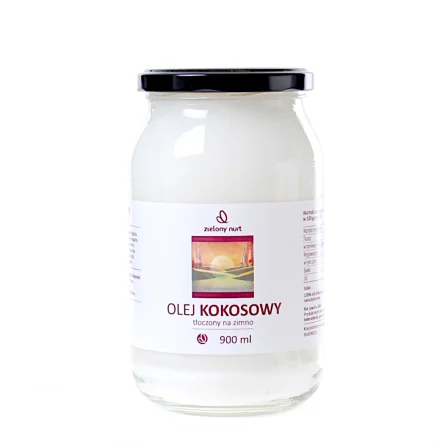 Olej Kokosowy Nierafinowany - Tłoczony Na Zimno 900 ml - Zielony Nurt