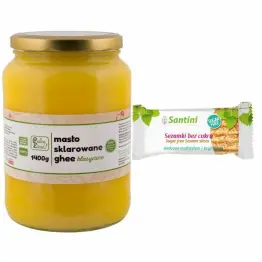 Masło Sklarowane Ghee Klasyczne 1400 g (1600 ml) - Palce Lizać + Sezamki Bez Dodatku Cukru z Ksylitolem i Maltitolem 27 g - Santini