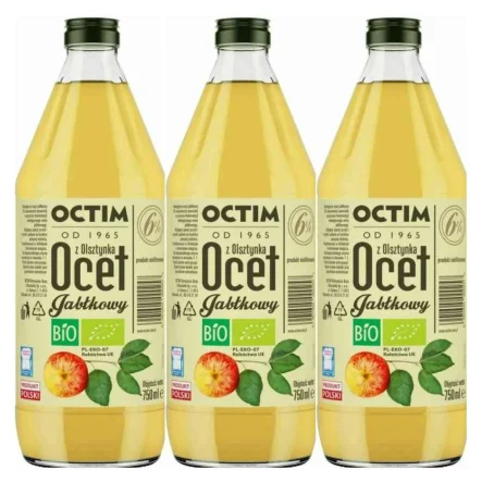 3 x Polski Ocet Jabłkowy 6%  Niefiltrowany Niepasteryzowany Bio 750 ml - Octim z Olsztynka