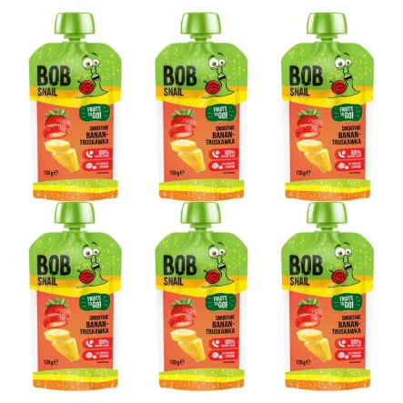 6 x Smoothie Bananowo-Truskawkowe Bez Dodatku Cukru 120 ml - Bob Snail