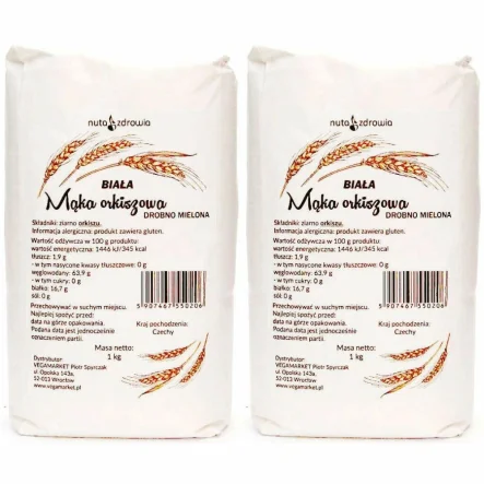 2 x Mąka Orkiszowa Biała Drobna 1 kg Vegamarket