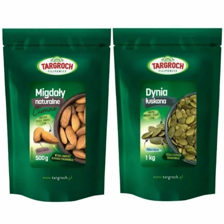 Migdały Naturalne Ciemne 500 g - Targroch + Pestki Dyni bez Łupiny Doypack 1 kg - Targroch