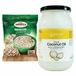 Słonecznik Łuszczony Flowpack 1 kg Targroch  + Olej Kokosowy Bezzapachowy Rafinowany 900 ml  -  Natur Planet
