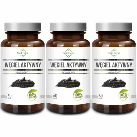 3 x Węgiel Aktywny 180 mg 60 Kapsułek - Soul Farm
