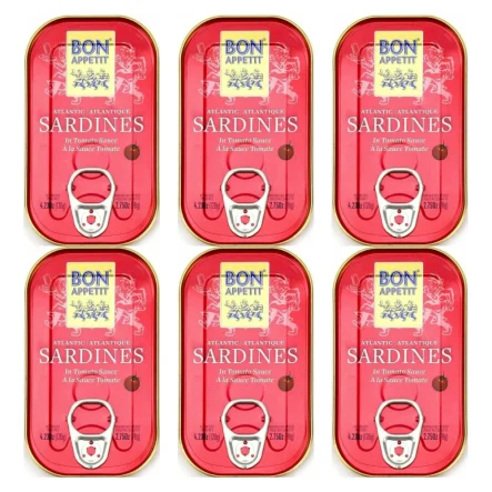6 x Sardynki Portugalskie w Sosie Pomidorowym 120 g (78 g) - Bon Appetit