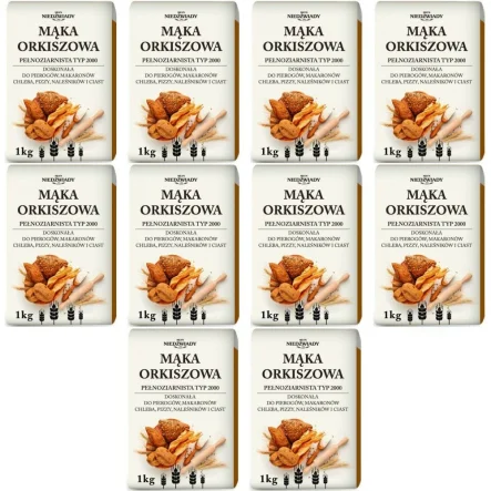 10 x Mąka Orkiszowa Pełnoziarnista Typ 2000 1 kg - Młyn Niedźwiady