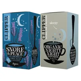 Herbatka z Melisą i Lawendą BIO (Snore and  Peace) 30 g (20x 1,5 g) + Herbatka z Rumiankiem i Melisą Nighty Night Bio 40 g (20x 2 g) Clipper
