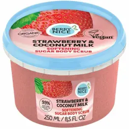 Wygładzający Cukrowy Scrub Do Ciała Truskawka and  Mleko Kokosowe 250 ml - Berry Nice