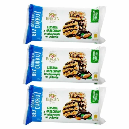 3 x Ciastka z Orzechami Arachidowymi Bez Dodatku Cukru 100 g Bergen Diet