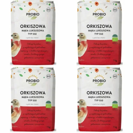 4 x Mąka Orkiszowa Typ 550 Luksusowa Bio 1 kg - Probio