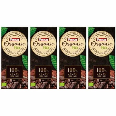 4 x Czekolada Gorzka 100% Kakao Bez Dodatku Cukru BIO 100 g - Torras