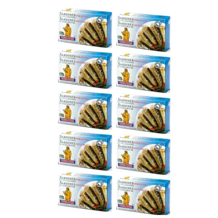 10 x Sardynki Pikantne w Oleju Słonecznikowym 120 g (88 g) - Vigilante