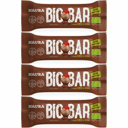 4 x Baton Daktylowy Kakao and  Kokos Bez Dodatku Cukru Bezglutenowy Bio 35 g - Naura