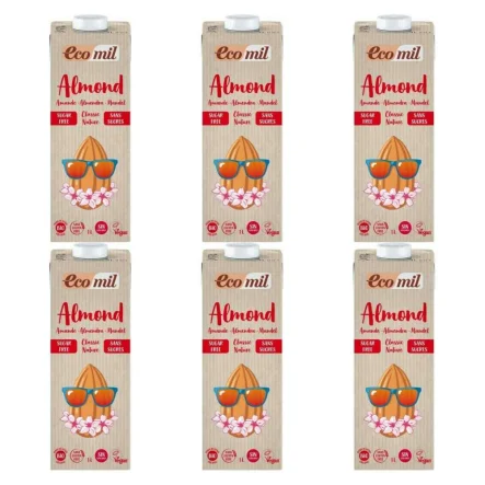 6 x Napój Migdałowy Classic Bez Dodatku Cukru Bio UHT 1 l Ecomil