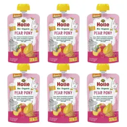 6 x Mus Owocowy Gruszkowy Kucyk (Gruszka, Brzoskwinia, Malina, Orkisz) Bez Dodatku Cukru Bio Demeter 100 g - Holle