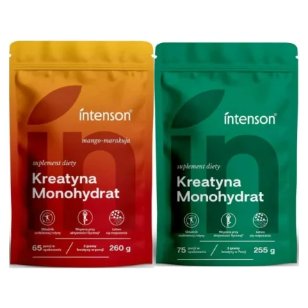 Kreatyna Monohydrat o Smaku Mango-Marakuja 260 g  + Kreatyna Monohydrat Pure 255 g - Intenson