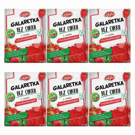 Zestaw 6 x Galaretka o Smaku Truskawkowym Bez Dodatku Cukru Bezglutenowa 14 g - Celiko