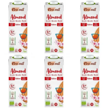 6 x Napój Migdałowy Bezglutenowy Niesłodzony Bio 1 l UHT - Ecomil