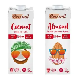 Zestaw Napój Migdałowy Bezglutenowy Niesłodzony Bio 1 l  UHT Ecomil + Napój Kokosowy Bezglutenowy Niesłodzony Bio 1 l Ecomil