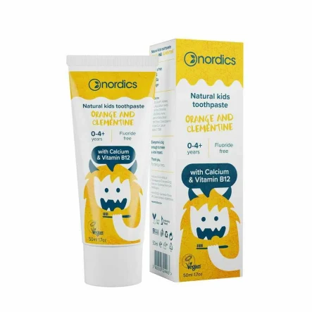 Pasta Do Zębów Dla Dzieci  0-4 lat o Smaku Pomarańczy i Klementynki Bez Fluoru 50 ml - Nordics