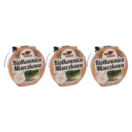 3 x Kiełkownica Szklana Miseczkowa +Nasiona na Kiełki Rzeżucha 10 g - Semini