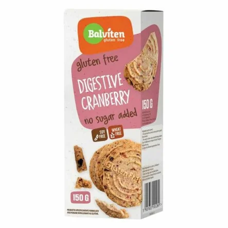 Herbatniki Digestive Owsiane z Żurawiną Bez Dodatku Cukru Bezglutenowe 150 g - Balviten