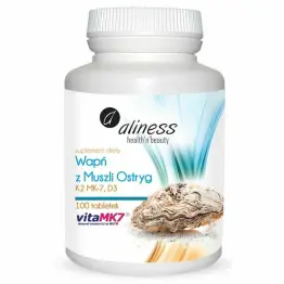 Wapń z Muszli Ostryg z Witaminami K2 MK7 i D3 100 Tabletek - Aliness