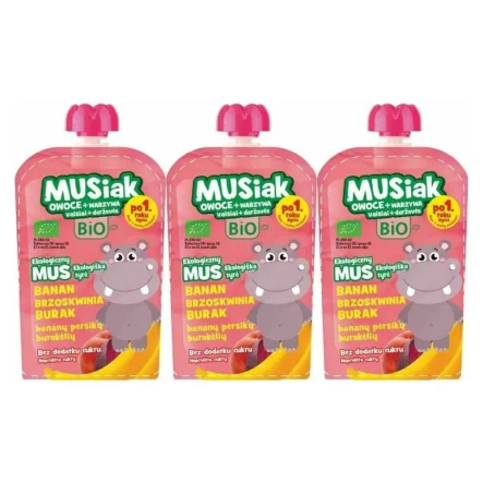 3 x Mus Owocowo - Warzywny BIO (Banan, Brzoskwinia, Burak) 100 g - Musiak