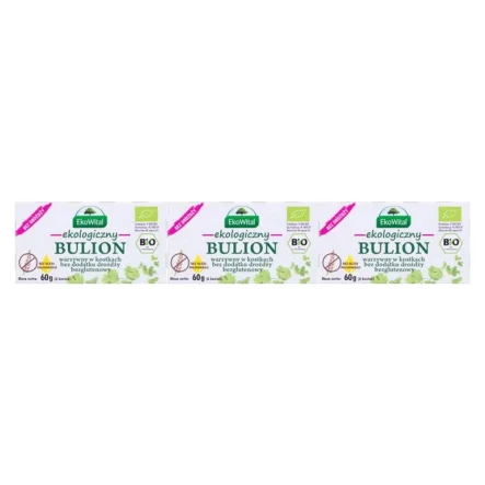 3 x Ekologiczny Bulion Warzywny w Kostkach Bez Drożdży i Oleju Palmowego Bezglutenowy 60 g EkoWital