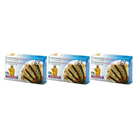 3 x Sardynki Pikantne w Oleju Słonecznikowym 120 g (88 g) - Vigilante