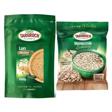 Zestaw Len Złoty Ziarno Siemię Lniane Złote 1 kg -  Targroch + Słonecznik Łuszczony Pakowany Maszynowo 1 kg Targroch 