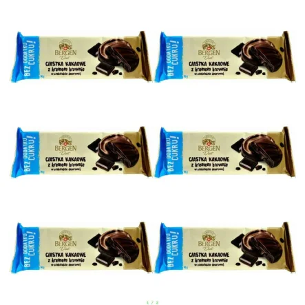 6 x Ciastka Kakaowe z Kremem Brownie w Czekoladzie Deserowej Bez Cukru 96 g Bergen