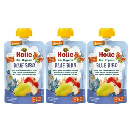 3 x Mus Owocowy Niebieski Ptak (Gruszka, Jabłko, Jagoda, Owies) Bez Dodatku Cukru Bio Demeter 100 g - Holle