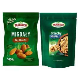 Zestaw Orzechy Włoskie Łuskane 1 kg Targroch + Migdały Naturalne Ciemne 1 kg  - Targroch