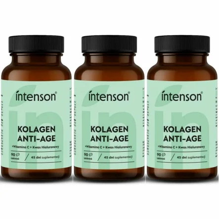 3 x Kolagen Anti-Age z Witaminą C i Kwasem Hialuronowym 90 Tabletek - Intenson