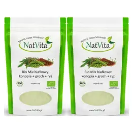 2 x Bio Białko Mix: Konopia + Groch + Ryż 300 g - Natvita -  Odżywka Białkowa z ryżu grochu i konopii