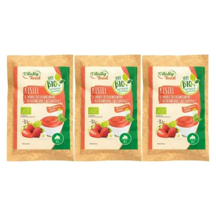 3 x Kisiel o Smaku Truskawkowym z Kawałkami Truskawek i Witaminą C BIO 38 g - Vitally Food