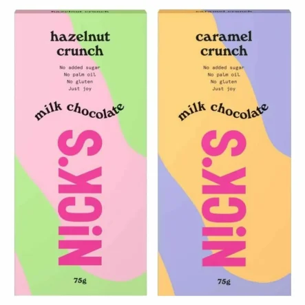 Czekolada Mleczna z Orzechami Laskowymi Hazelnut Crunch 75 g - Nicks + Czekolada Mleczna z Karmelem Caramel Crunch 75 g - Nicks