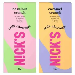 Czekolada Mleczna z Orzechami Laskowymi Hazelnut Crunch 75 g - Nicks + Czekolada Mleczna z Karmelem Caramel Crunch 75 g - Nicks