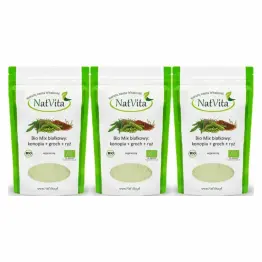 3 x Bio Białko Mix: Konopia + Groch + Ryż 300 g - Natvita -  Odżywka Białkowa z ryżu grochu i konopii