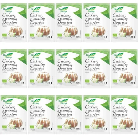 Zestaw 15 x Cukier Waniliowy z Wanilią Bourbon Bio 15 g - Bio Planet