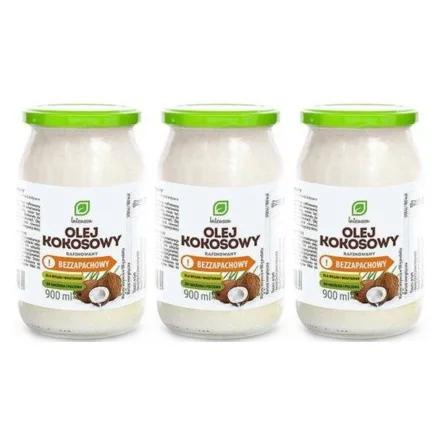 Zestaw 3 x Olej Kokosowy Rafinowany Bezzapachowy 900 ml - Intenson 