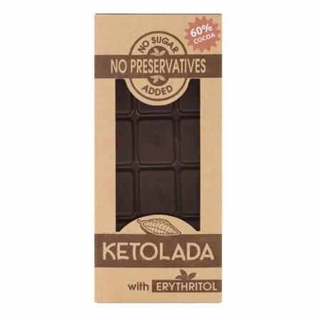 Przepyszna KETOLADA® Czekolada 60% z Erytrytolem 100 g - tylko kakao i erytrol