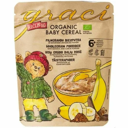 Kaszka Pełnoziarnista z Karobem i Bananem od 6 Miesiąca 140 g - Graci (data 08.03.2025)