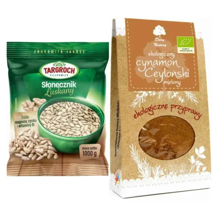 Słonecznik Łuszczony Flowpack 1 kg Targroch  + Cynamon Cejloński Mielony Eko 50 g - Dary Natury