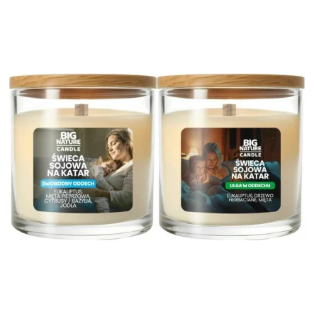 Świeca Sojowa na Katar Swobodny Oddech 225 g - Big Nature + Świeca Sojowa na Katar Ulga w Oddechu 225 g - Big Nature