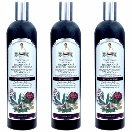3 x Szampon No 3 Na Łopianowym Propolisie Przeciw Wypadaniu Włosów 550 ml - Agafji