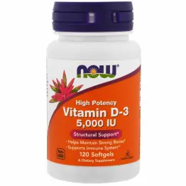 Witamina D3 High Potency 5000 IU 120 Kapsułek - Now