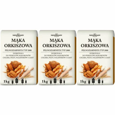 Zestaw 3 x Mąka Orkiszowa Pełnoziarnista Typ 2000 1 kg - Młyn Niedźwiady