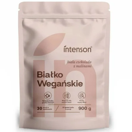 Białko Wegańskie o Smaku Białej Czekolady i Malin 900 g - Intenson